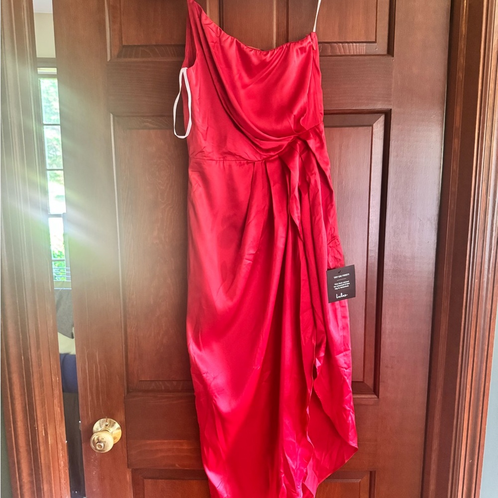 Lulu's Vibrant Red Asymmetrical Dress